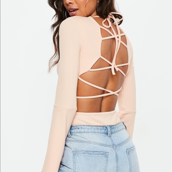 Pink lace up back bodysuit, size 0 or XS - Picture 3 of 3